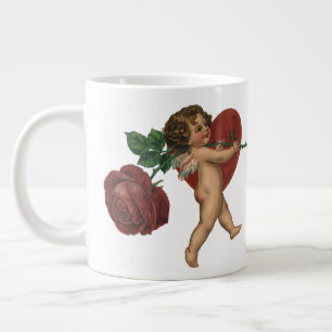 Vintage Valentine's Day Cherub and Victorian Rose Large Coffee Mug