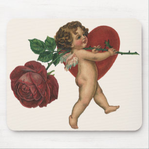 Vintage Valentine's Day Cherub and Victorian Rose Mouse Mat