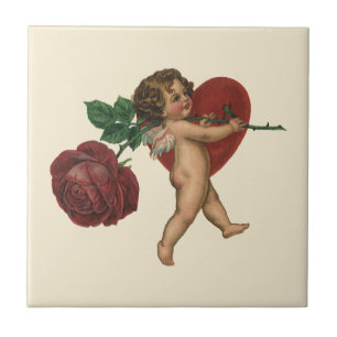 Vintage Valentine's Day Cherub and Victorian Rose Tile