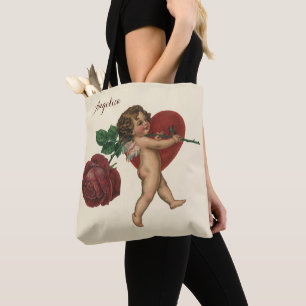 Vintage Valentine's Day Cherub and Victorian Rose Tote Bag