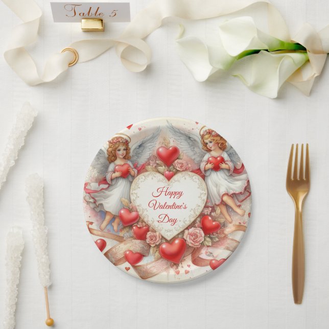 Vintage Valentine's Day Cherub Angels  Paper Plate (Wedding)
