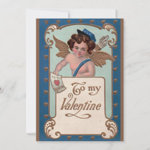 Vintage Valentine's Day, Cherub with Love Letters Holiday Card