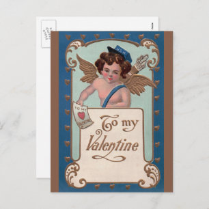 Vintage Valentine's Day, Cherub with Love Letters Holiday Postcard