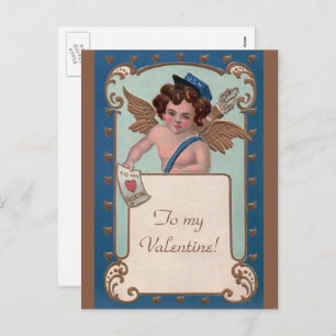Vintage Valentine's Day, Cherub with Love Letters Holiday Postcard