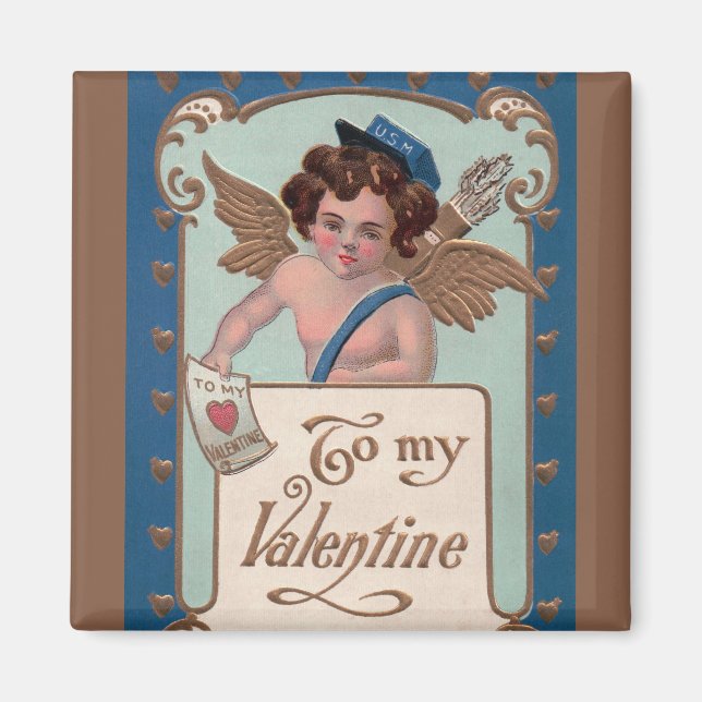 Vintage Valentine's Day, Cherub with Love Letters Magnet (Front)