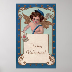 Vintage Valentine's Day, Cherub with Love Letters Poster