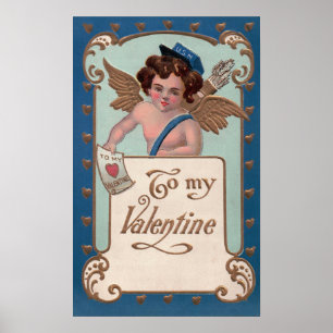Vintage Valentine's Day, Cherub with Love Letters Poster