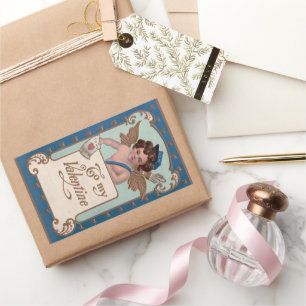 Vintage Valentine's Day, Cherub with Love Letters Rectangular Sticker