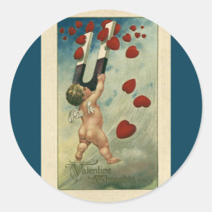 Vintage Valentine's Day, Cherub with Magnet Hearts Classic Round Sticker