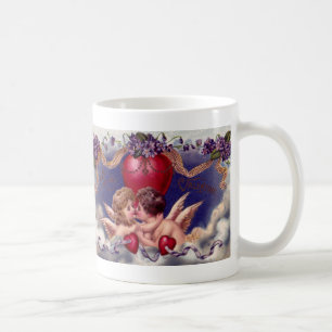 Vintage Valentine's Day, Cherubs Hug in Clouds Coffee Mug