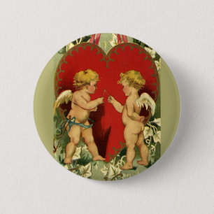 Vintage Valentine's Day, Cherubs Make a Wish 6 Cm Round Badge