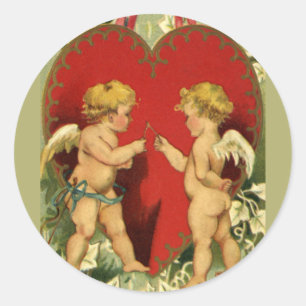 Vintage Valentine's Day, Cherubs Make a Wish Classic Round Sticker