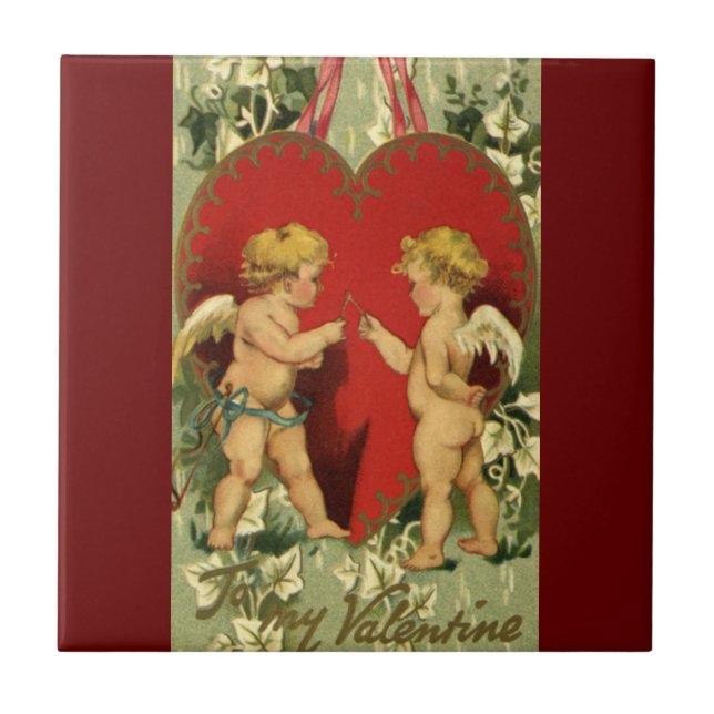Vintage Valentine's Day, Cherubs Make a Wish Tile (Front)