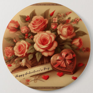 Vintage Valentine's Day Chocolates and Flowers 6 Cm Round Badge