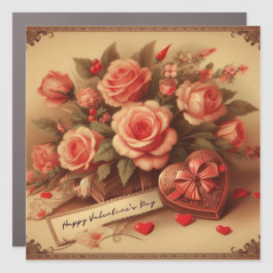 Vintage Valentine's Day Chocolates and Flowers Car Magnet