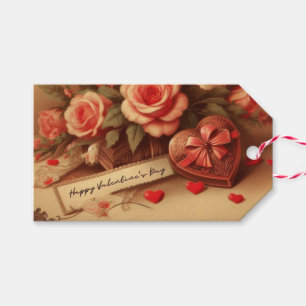 Vintage Valentine's Day Chocolates and Flowers Gift Tags