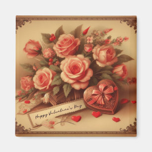 Vintage Valentine's Day Chocolates and Flowers Magnet