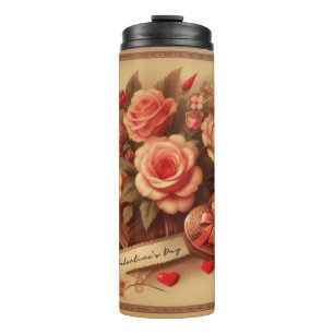 Vintage Valentine's Day Chocolates and Flowers Thermal Tumbler