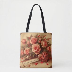 Vintage Valentine's Day Chocolates and Flowers Tote Bag