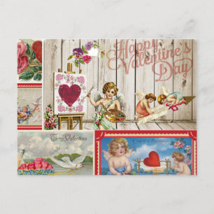 Vintage Valentine's Day Collage - Angels, Hearts  Holiday Postcard