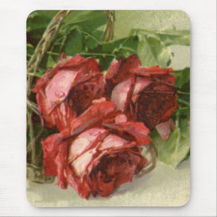 Vintage Valentine's Day, Crimson Red Roses Mouse Mat