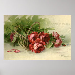 Vintage Valentine's Day, Crimson Red Roses Poster