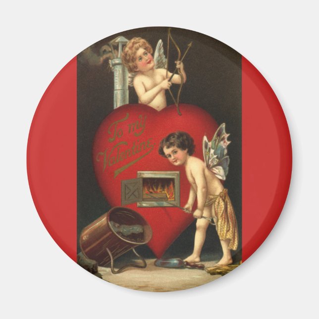 Vintage Valentines Day Cupid, Angels Burning Love Magnet (Front)