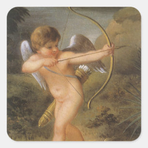 Vintage Valentines Day, Cupid with Bow and Arrow Square Sticker