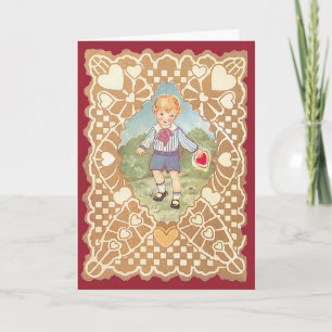 Vintage Valentine's Day, Cute Boy in the Meadow Holiday Card
