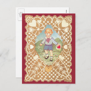 Vintage Valentine's Day, Cute Boy in the Meadow Holiday Postcard