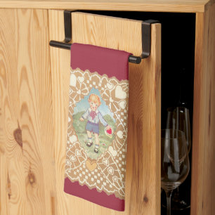 Vintage Valentine's Day, Cute Boy in the Meadow Tea Towel