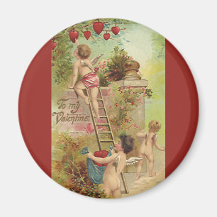 Vintage Valentine's Day, Cute Cherubs Climb Ladder Magnet