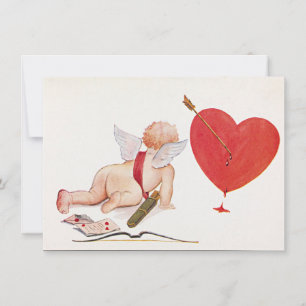 vintage valentines day cute heart cherub cupid holiday card