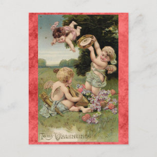 Vintage Valentines Day Cute Victorian Cherubs Postcard