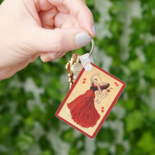Vintage Valentine's Day, Dancing Lady Red Hearts Key Ring