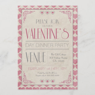 Vintage Valentine's Day Dinner Party Invitation