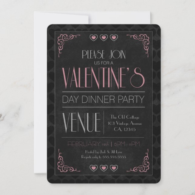 Vintage Valentine's Day Dinner Party Invitations (Front)