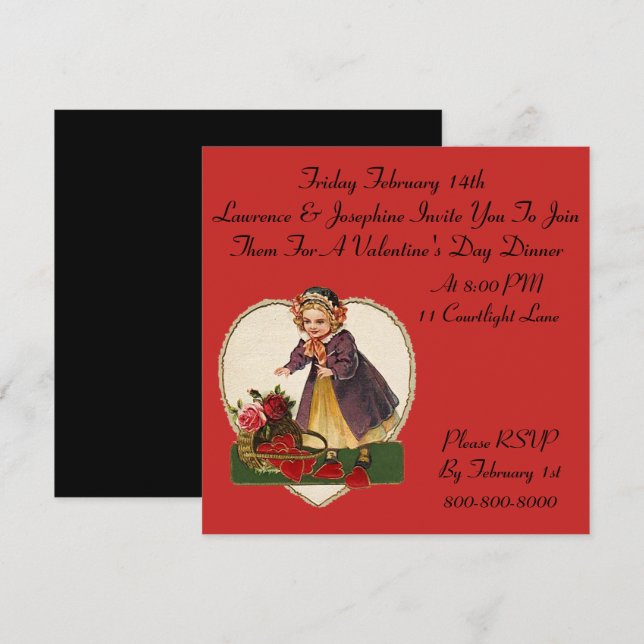 Vintage Valentine's Day Dinner Party Invitations (Front/Back)