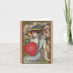 Vintage Valentine's Day, Elegant Lady with Heart Holiday Card