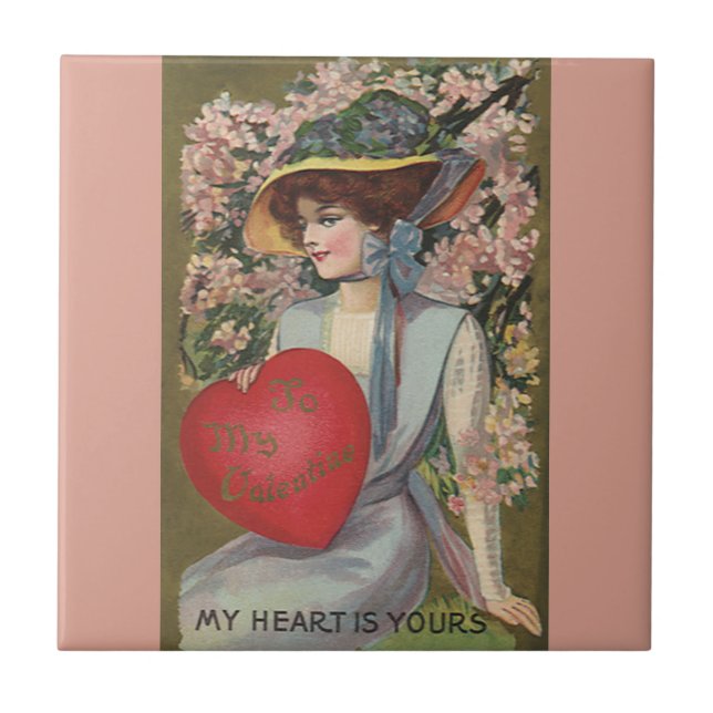 Vintage Valentine's Day, Elegant Lady with Heart Tile (Front)