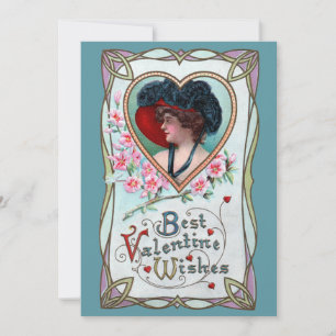 Vintage Valentine's Day, Elegant Woman in a Heart Holiday Card