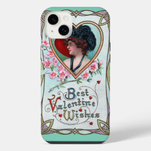 Vintage Valentine's Day, Elegant Woman in a Heart iPhone 14 Plus Case