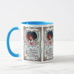 Vintage Valentine's Day, Elegant Woman in a Heart Mug