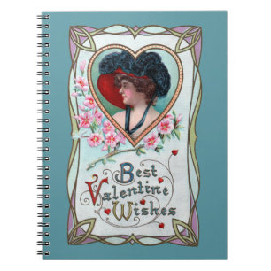 Vintage Valentine's Day, Elegant Woman in a Heart Notebook