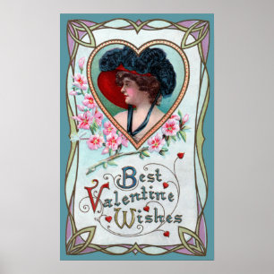 Vintage Valentine's Day, Elegant Woman in a Heart Poster
