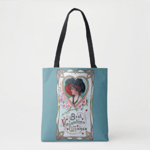 Vintage Valentine's Day, Elegant Woman in a Heart Tote Bag