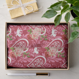 Vintage Valentine's Day Floral Heart Pattern Tissue Paper