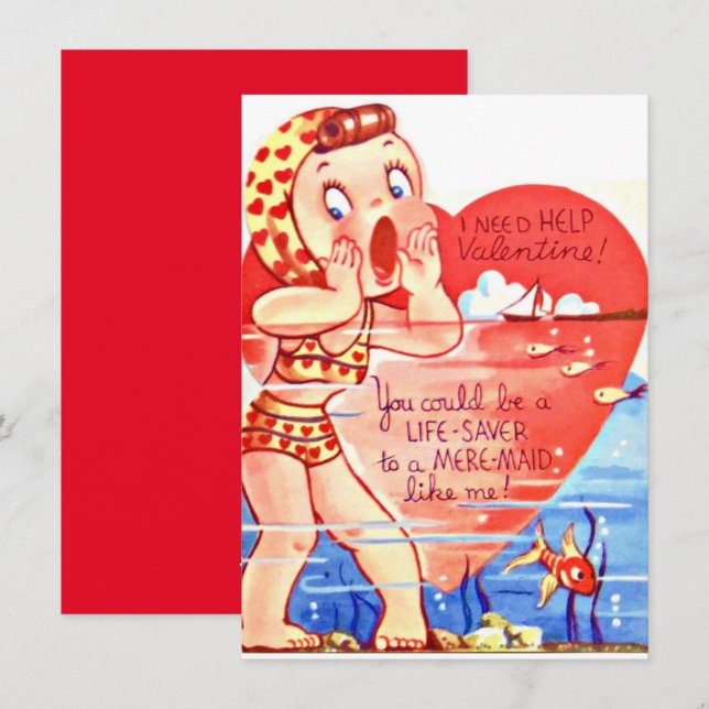 Vintage Valentine's Day Girl Child Holiday Card (Front/Back)