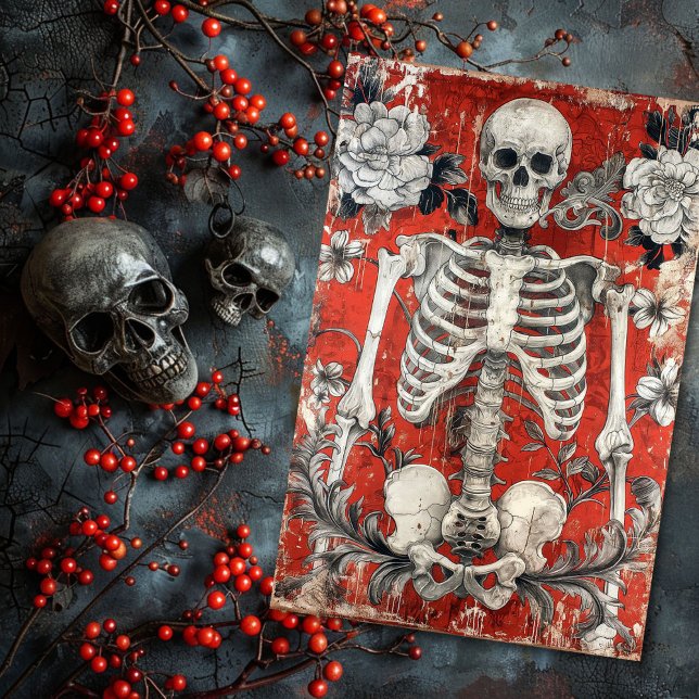 Vintage Valentines Day Gothic Skeleton Skull  Tissue Paper (Creator Uploaded)