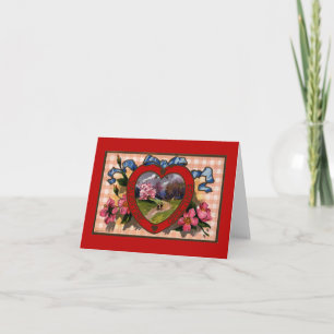 Vintage Valentines Day Greetings Heart and Flowers Holiday Card